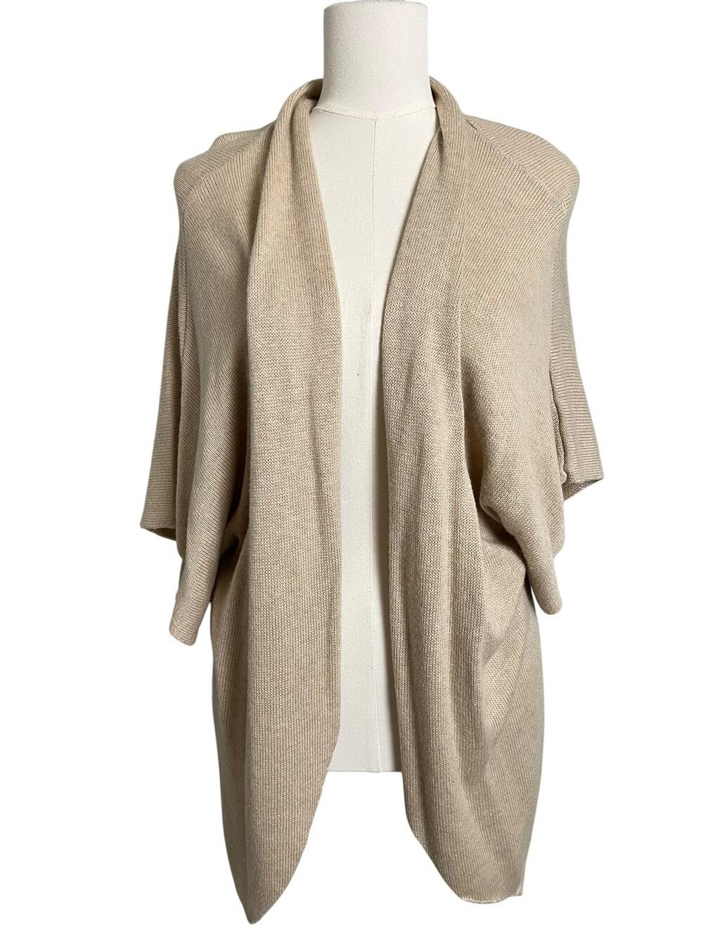 Leith Cardigan Sweater Womens Small Beige Open Front Kimono Sleeve Knit Drape
